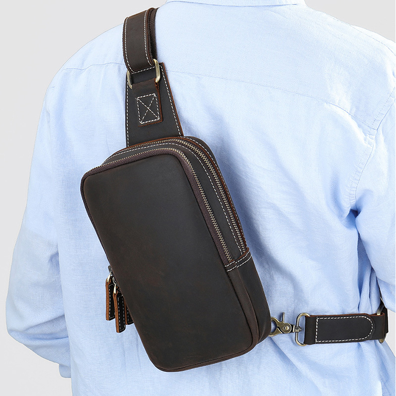 Tablet Shoulder Bag - Genuine Leather Men's Chest Bag Women